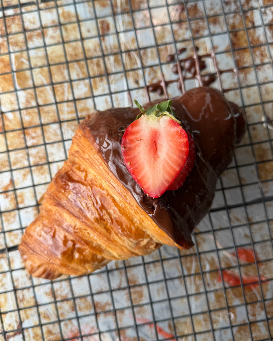 Chocolate Dipped Strawberry Stuffed Croissant